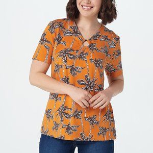 Printed Jersey palm tree V-Neck Short Sleeve Top